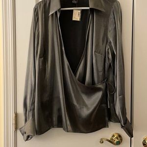Lane Bryant Silver Metallic side tie blouse